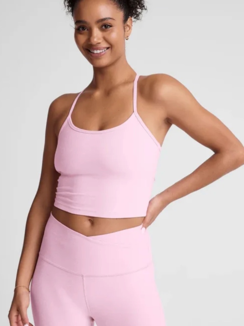 Beyond Yoga Spacedye Slim Racerback Cropped Tank Frosty Pink Heather XXS